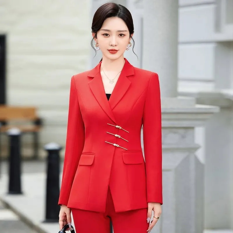 Women'S Formal Wear Jackets - 女性用2ピースフォーマルブレザー,ジャケットとパンツスーツ,作業服,オフィスウェア,白,赤,黒,ファッショナブル,2022