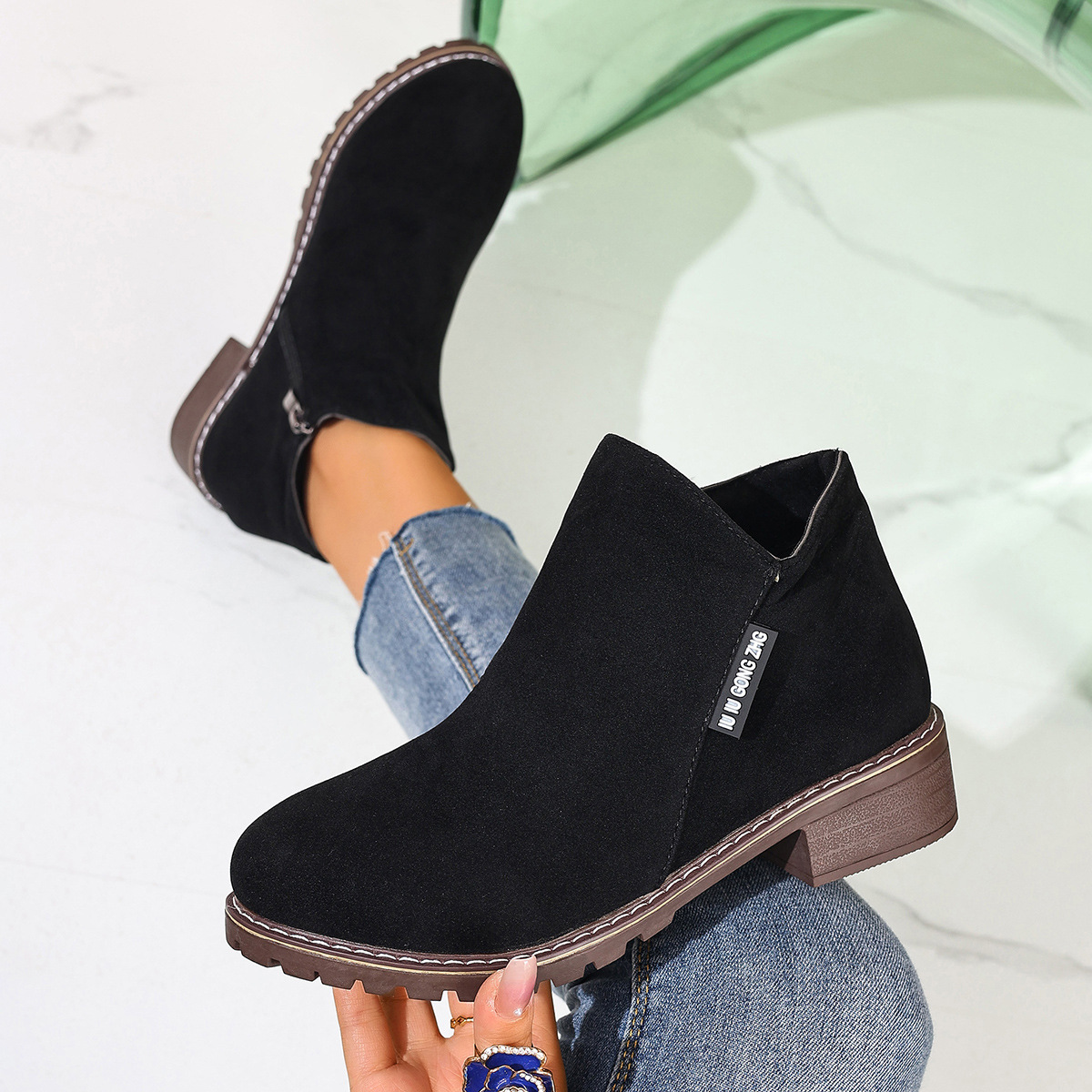 Women Formal Wear Shoes - 女性用秋冬アンクルブーツ サイドジッパー チャンキーヒール 快適でおしゃれ カジュアル フォーマルウェア