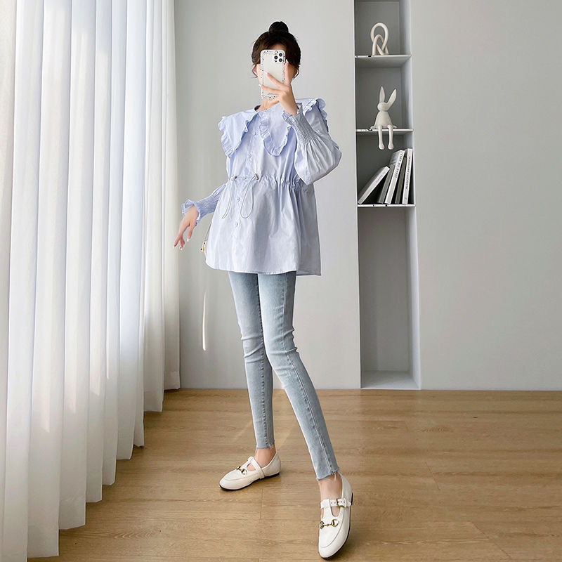 Women Formal Wear Korean - 長袖シャツ レディース コットン チェック柄 ボタンダウン トップス