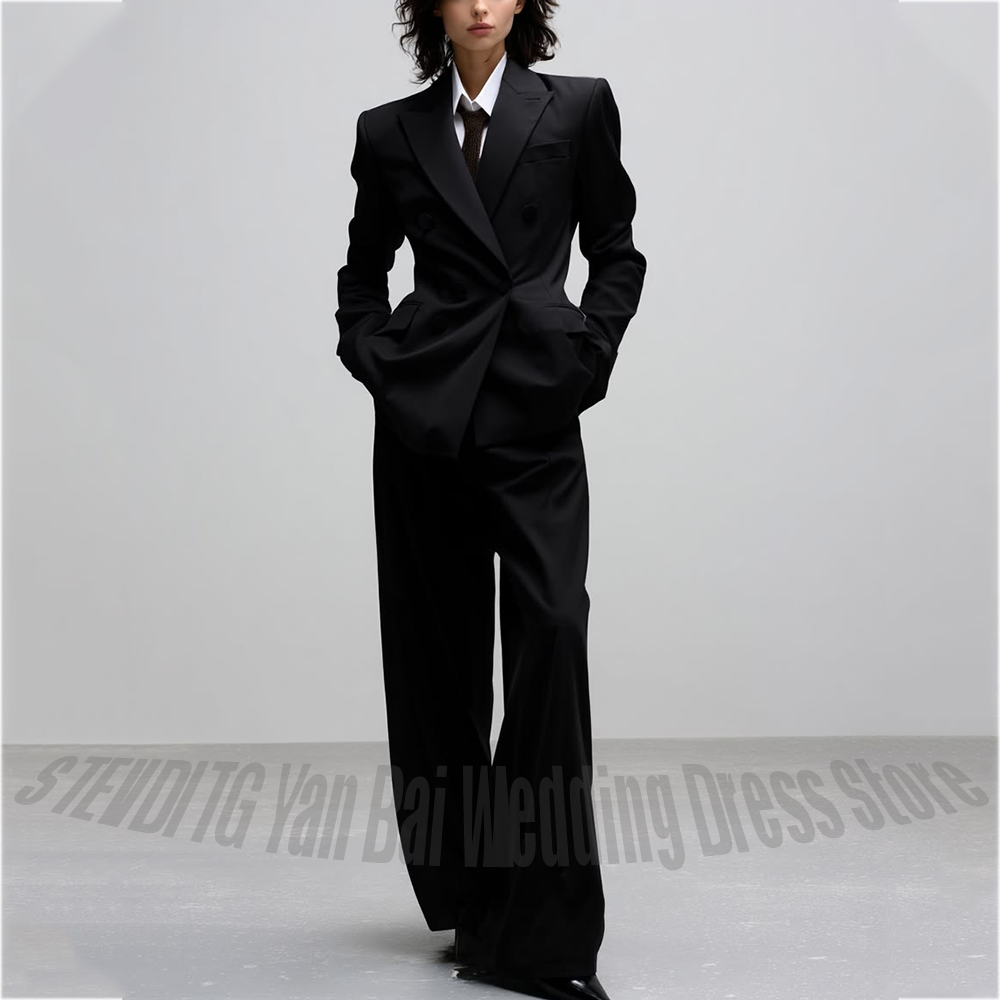 Women Formal Wear Shop - カジュアルレディーススーツトレンディなソリッドブラック長袖ラペルストレートファッションジャケットパンツオールマッチショッピングストリートスタイル日常着