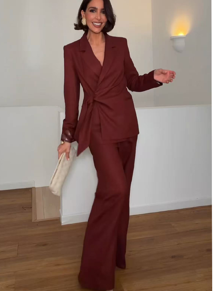 Women'S Formal Wear Jackets - ファッションオフィスレディースブレザーパンツスーツエレガントフォーマルスリムレースアップジャケットストレートトラウザーレディ通勤着用2ピースセット