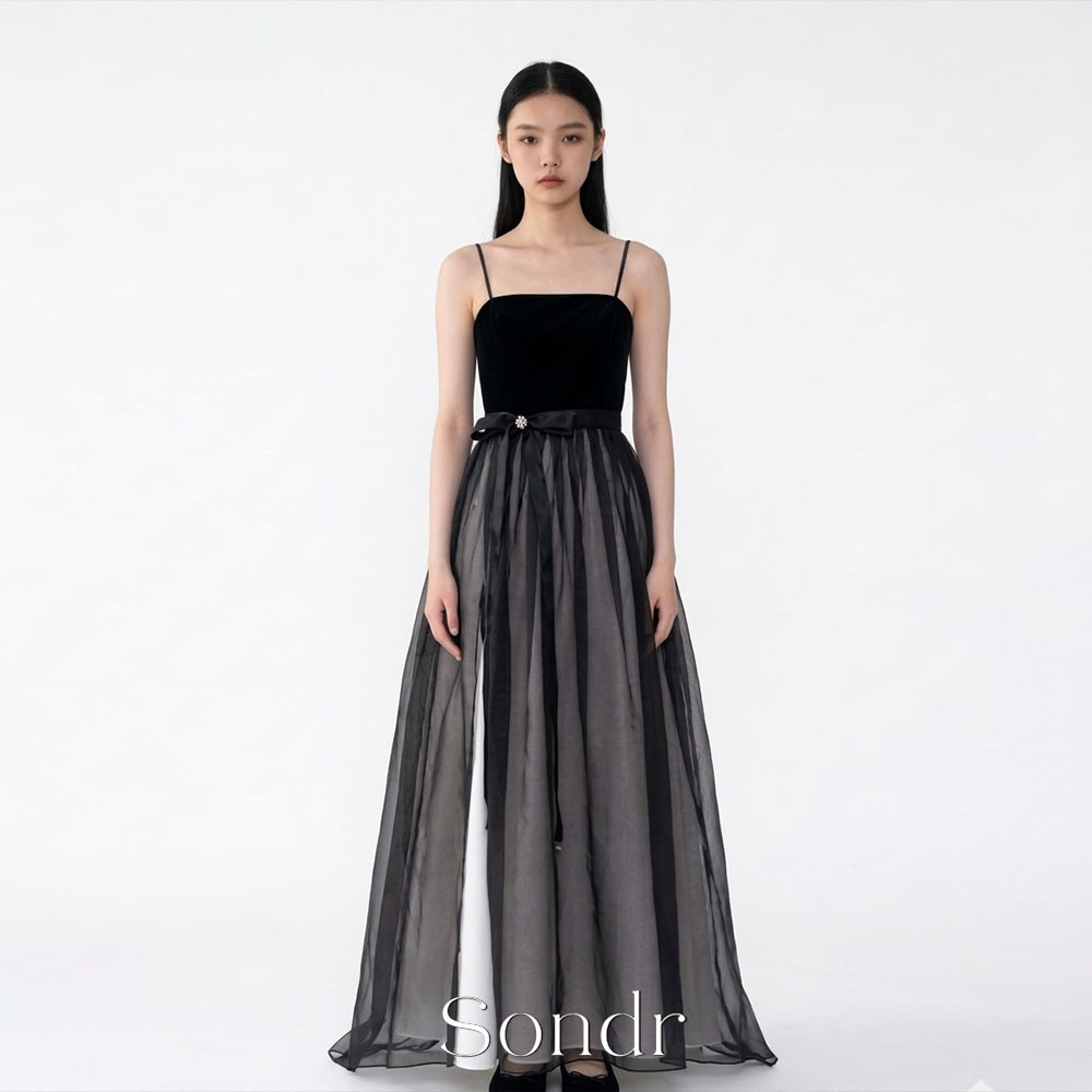 Women Formal Wear Korean - ソンドル カスタムメイド スパゲッティストラップ Aライン 韓国風イブニングドレス Aライン