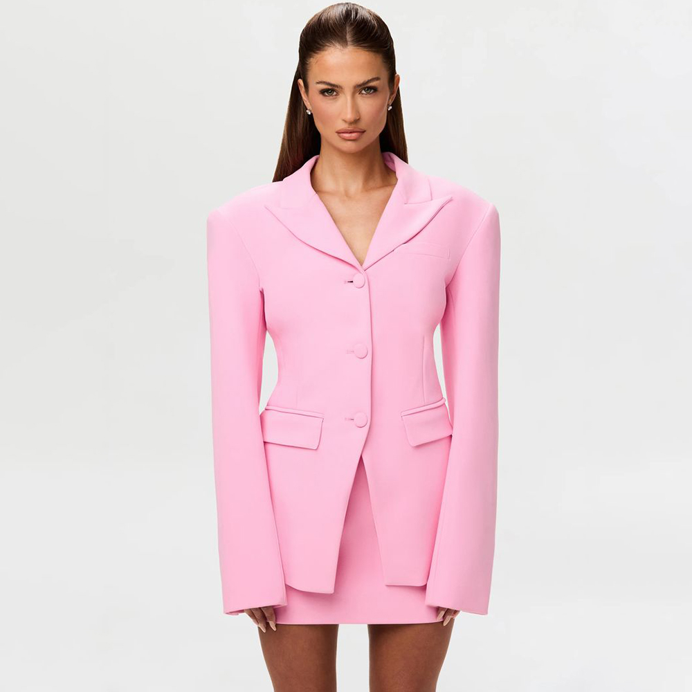 Women'S Formal Wear Jackets - 活気のあるピンクの女性用 2 ピース スーツ セット ピークドラペル