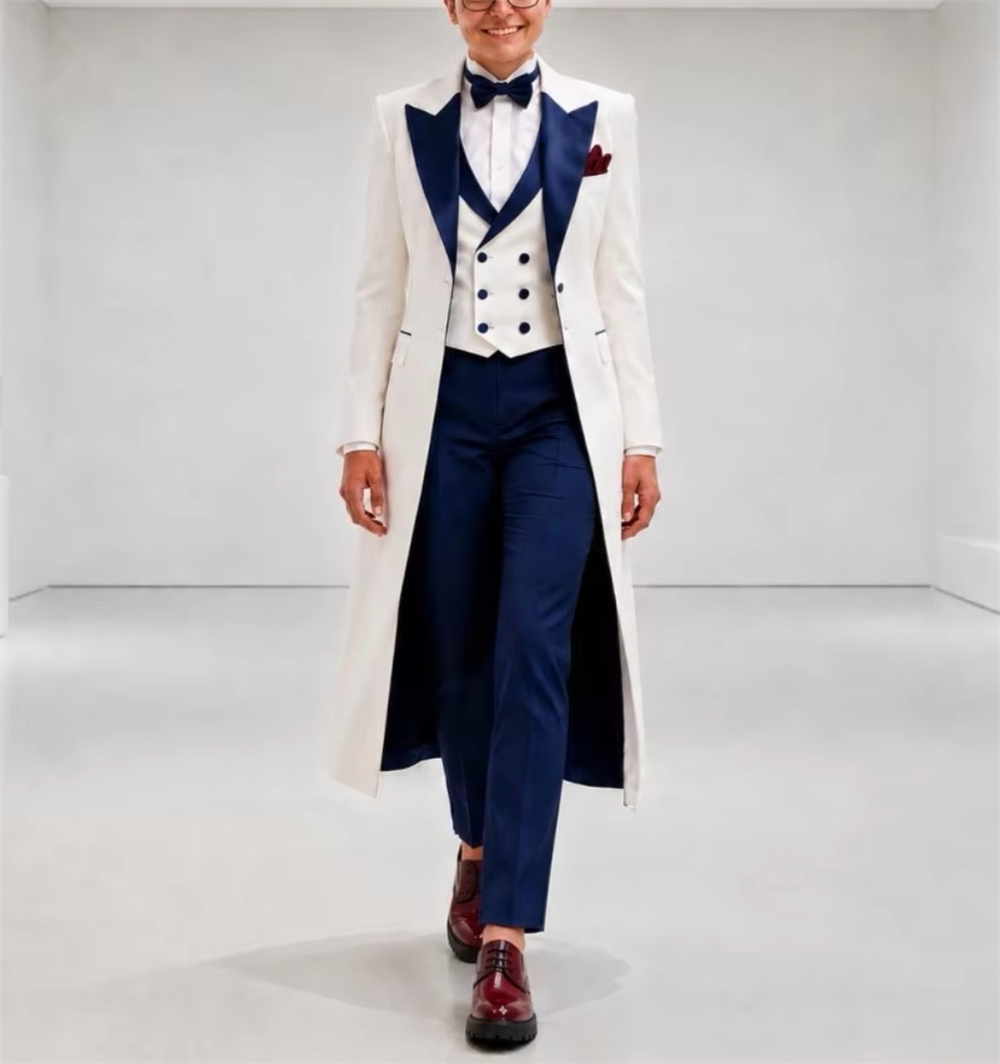 Women'S Formal Wear Jackets - ネイビーブルーとホワイトのレディースジャケットスーツ エレガントなテーラードオフィスウェア 結婚式ゲスト用衣装 レディースブレザー（ジャケットのみ）