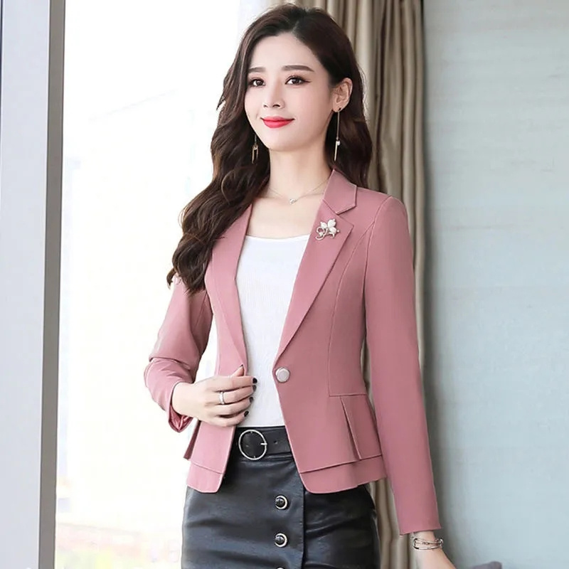 Women Formal Wear With Black Blazer - 女性用レディースレッドグリーンベージュブラック無地女性用ビジネスワークウェアスリムフォーマルコート秋用