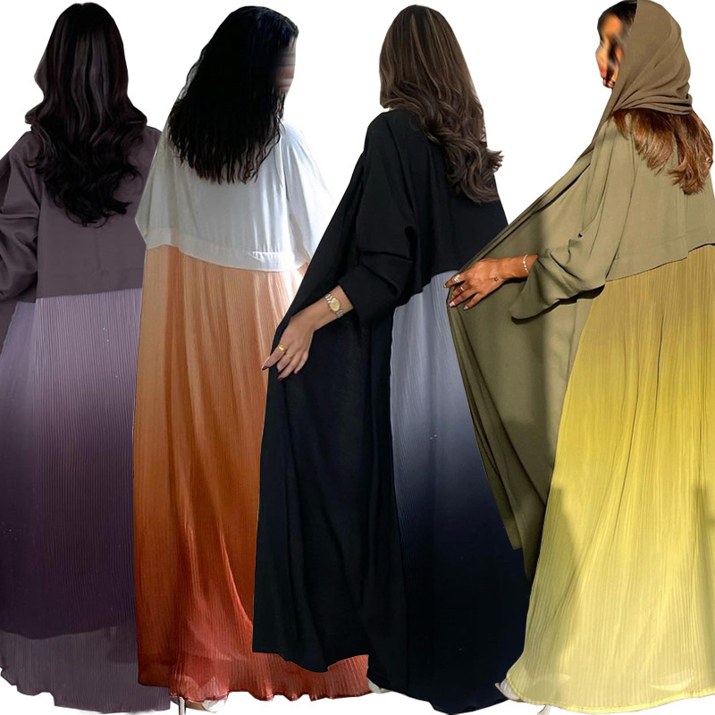 Women Formal Wear Dubai - ムスリム女性用プリーツアバヤドレス ドバイスタイル フルカバー ツイル生地 イード/結婚式用フォーマルウェア 控えめな服装