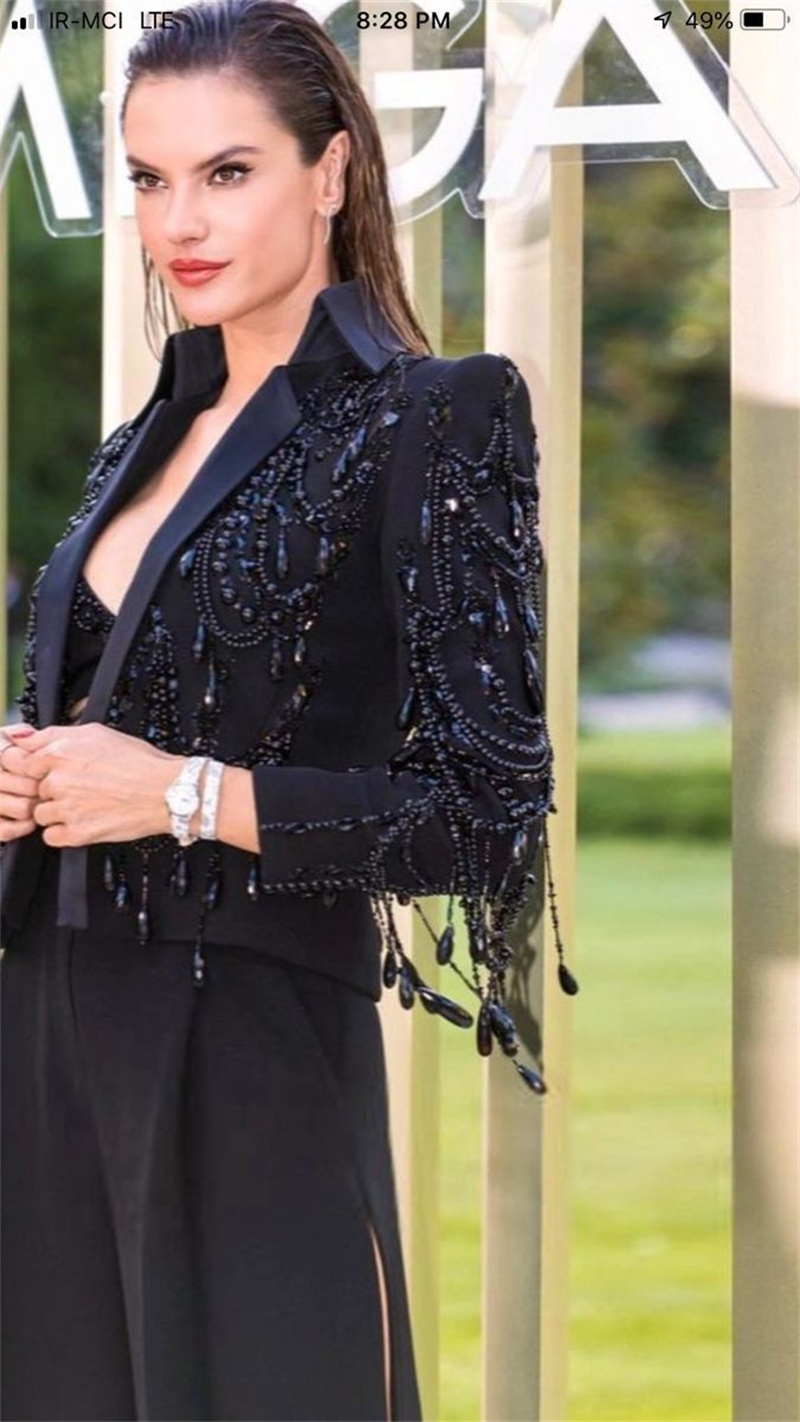 黒クリスタル女性スーツセット 2 ピースショートブレザー + - Women Formal Wear With Black Blazer のレビューと価格