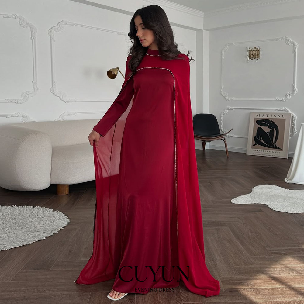 CUYUN レッドサウジ女性用イブニングドレス、ショール付き - Women Formal Wear Dubai のレビューと価格