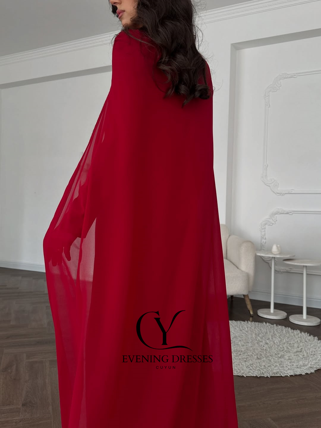 CUYUN レッドサウジ女性用イブニングドレス、ショール付き - Women Formal Wear Dubai のレビューと価格