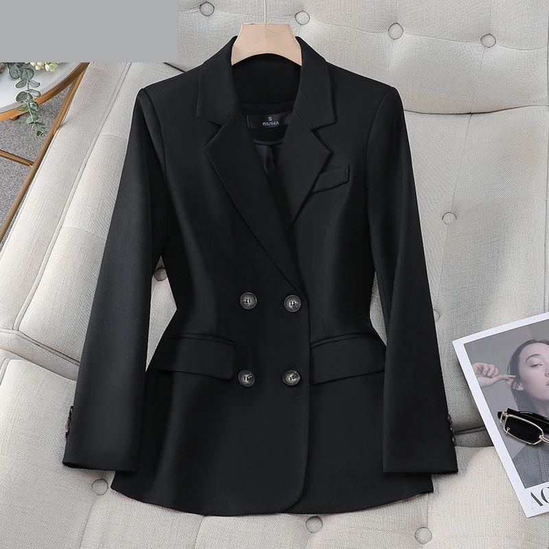 女性用ダブルブレストジャケット,黒,茶色,オフィス,ビジネス - Women Formal Wear With Black Blazer のレビューと価格