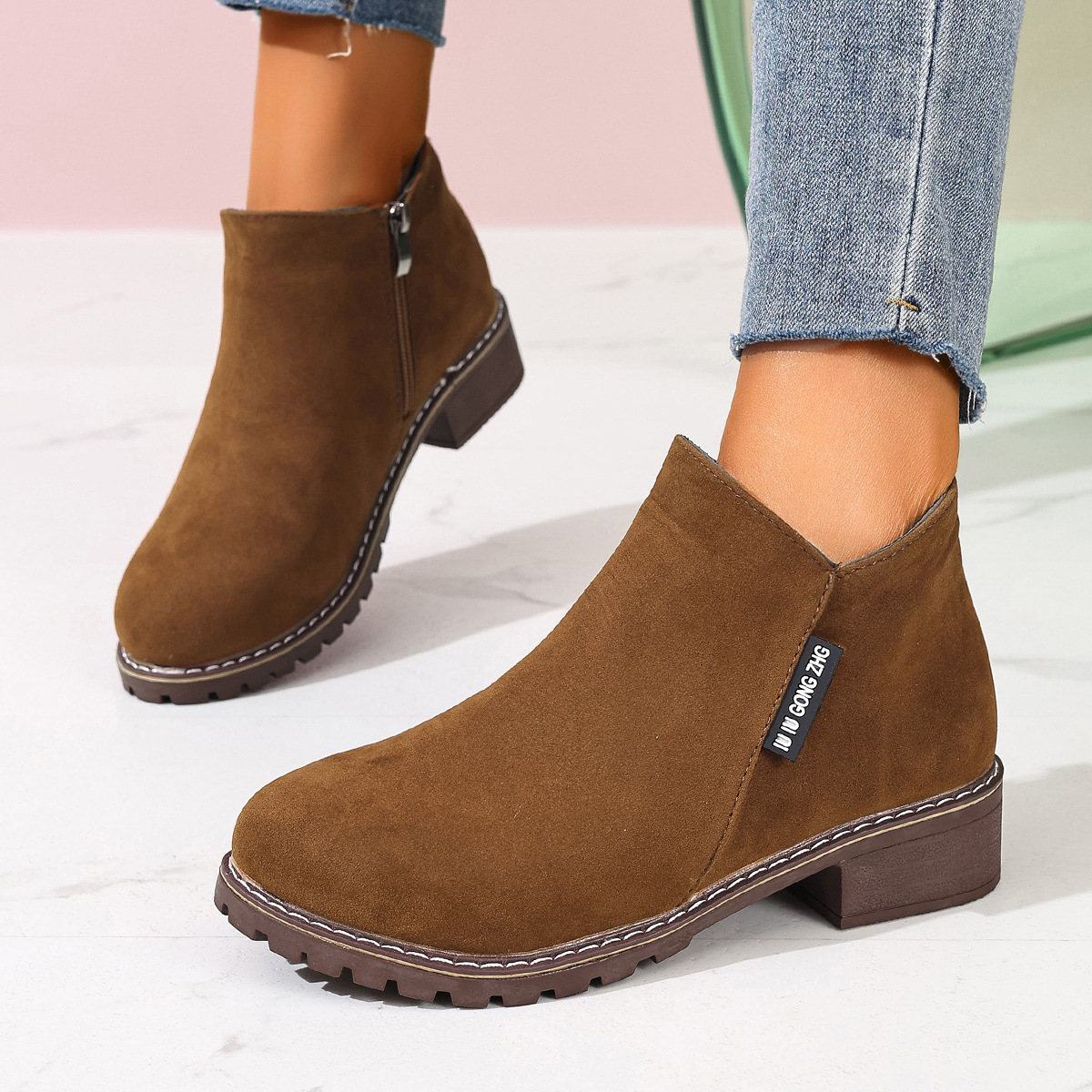 女性用秋冬アンクルブーツ サイドジッパー チャンキーヒール  - Women Formal Wear Shoes のレビューと価格