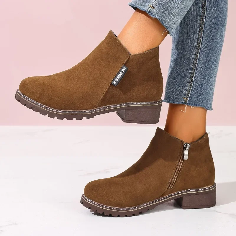 女性秋冬アンクルブーツサイドジッパーチャンキーヒール快適ファ - Women Formal Wear Shoes のレビューと価格