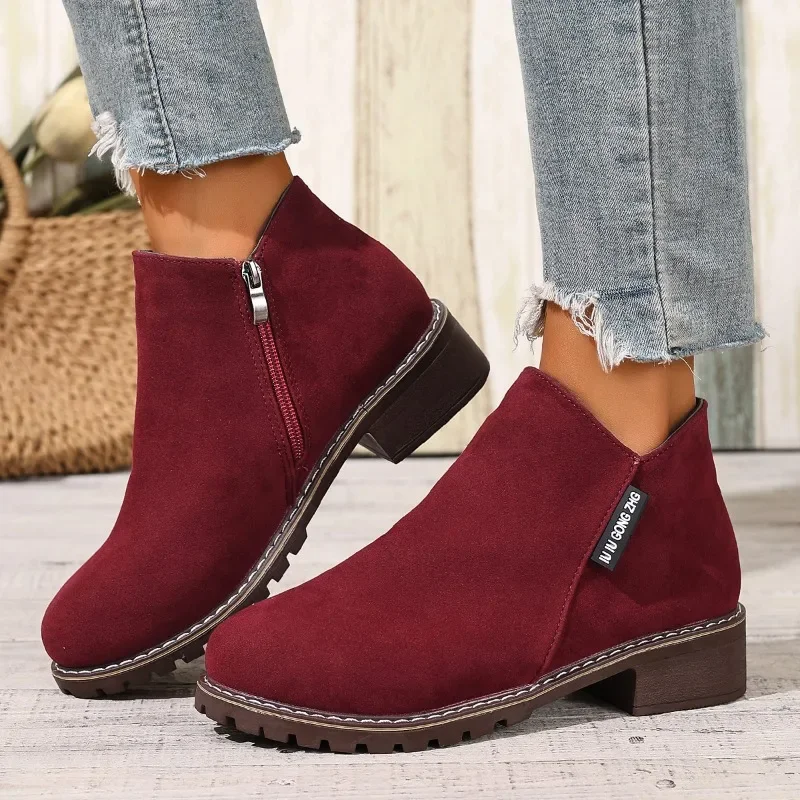 女性秋冬アンクルブーツサイドジッパーチャンキーヒール快適ファ - Women Formal Wear Shoes のレビューと価格