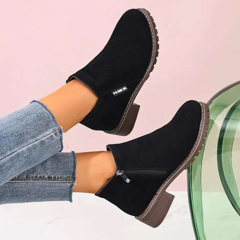 女性秋冬アンクルブーツサイドジッパーチャンキーヒール快適ファ - Women Formal Wear Shoes のレビューと価格