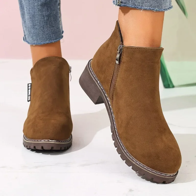 女性秋冬アンクルブーツサイドジッパーチャンキーヒール快適ファ - Women Formal Wear Shoes のレビューと価格