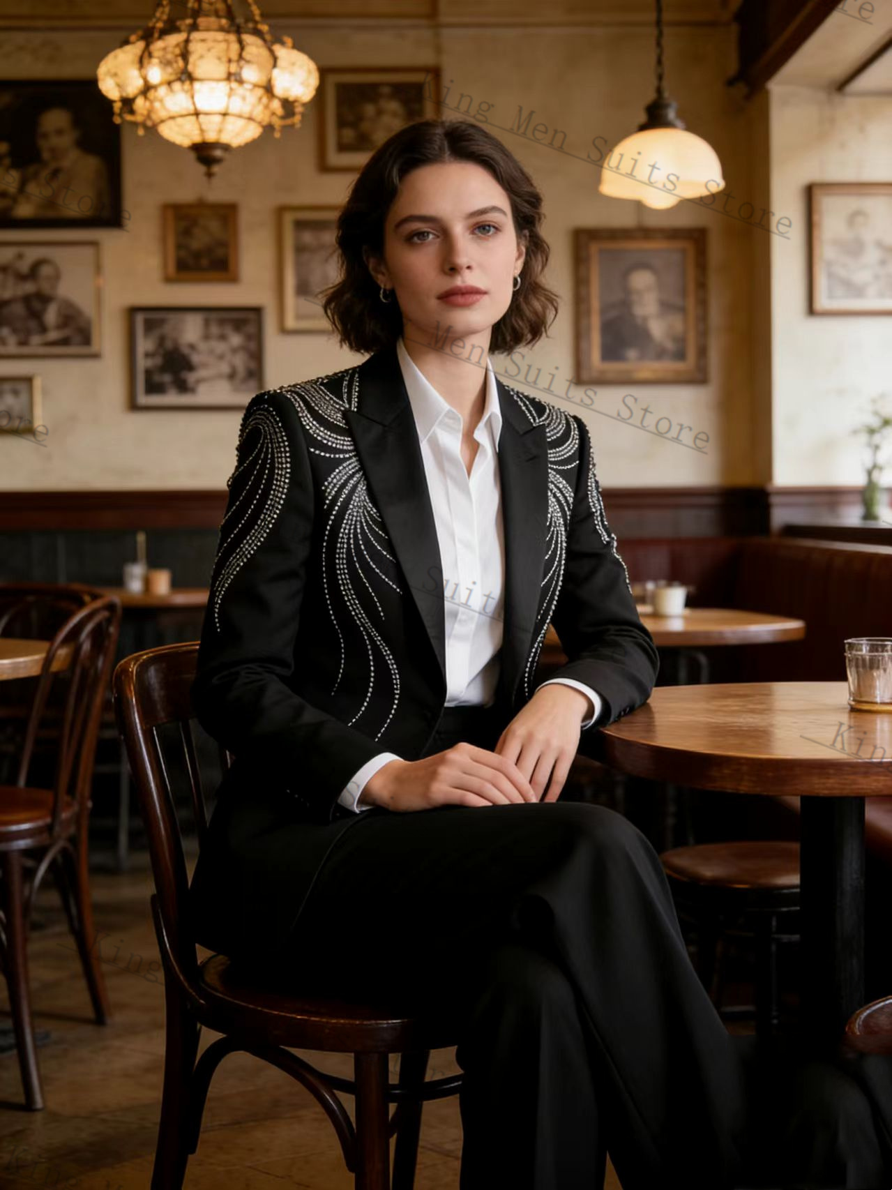 黒人女性スーツセット 2 個ブレザー + パンツズボンクリス - Women Formal Wear With Black Blazer のレビューと価格