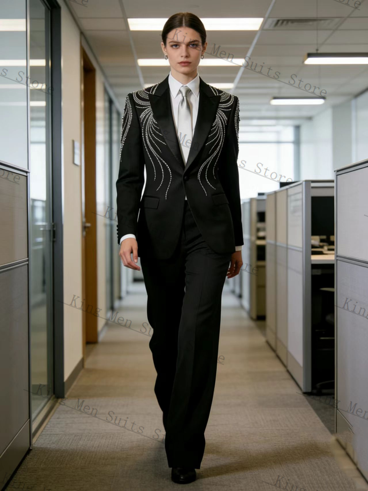 黒人女性スーツセット 2 個ブレザー + パンツズボンクリス - Women Formal Wear With Black Blazer のレビューと価格