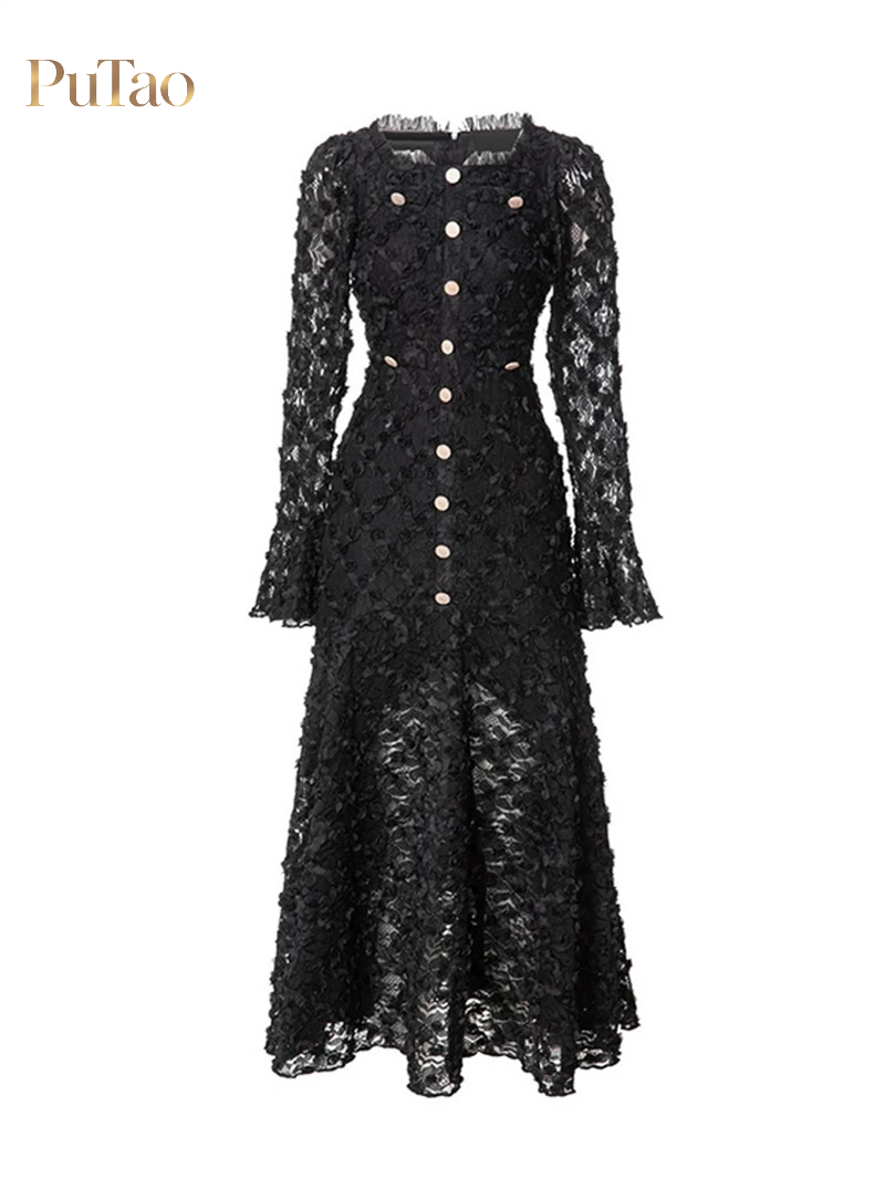 プタオ 3Dフローラルレース マーメイドミディドレス 長袖ボ - Women Formal Wear Dubai のレビューと価格