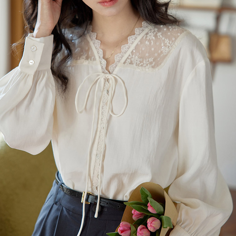 長袖シャツ レディース サテン スタンドカラー リラックスフ - Women Formal Wear Korean のレビューと価格