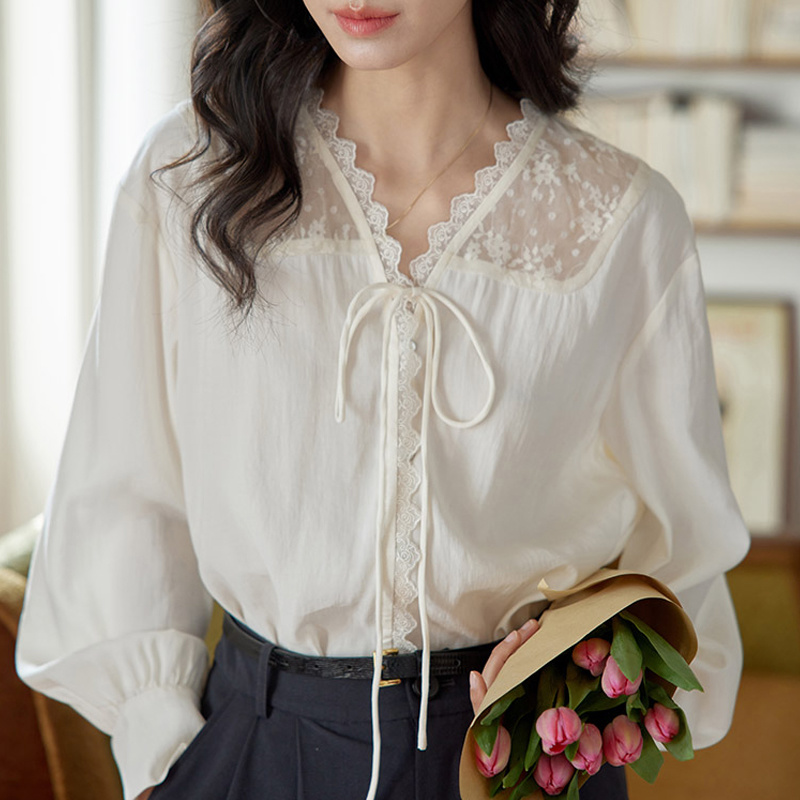 長袖シャツ レディース サテン スタンドカラー リラックスフ - Women Formal Wear Korean のレビューと価格