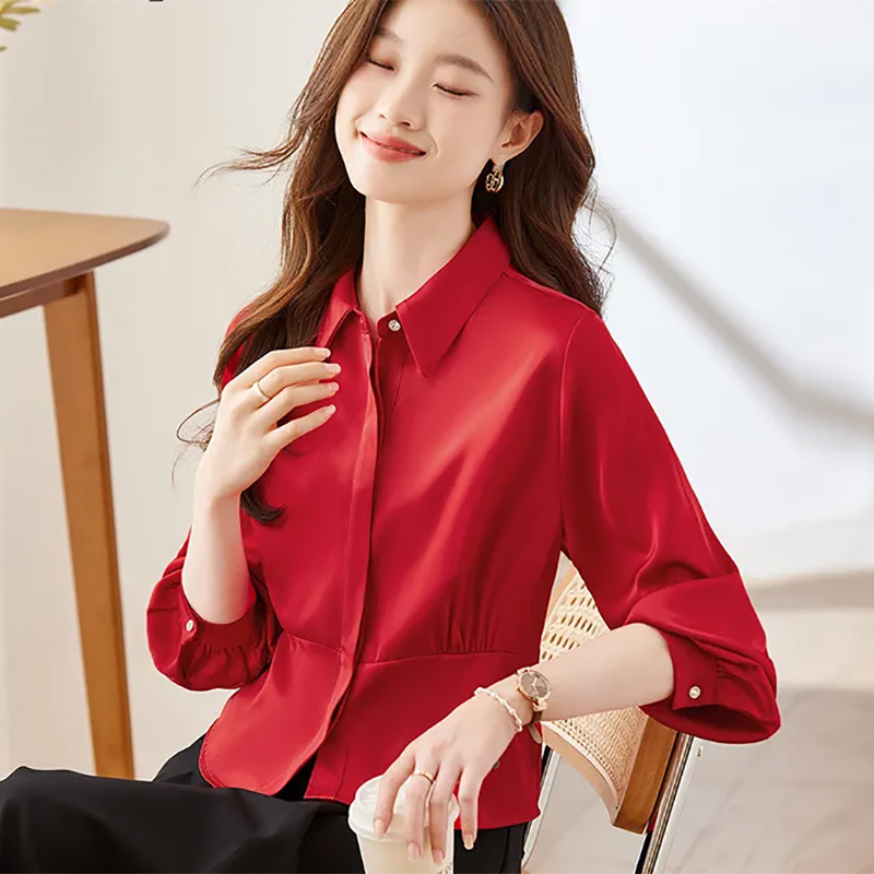 長袖シャツレディースコットンフリルリラックスフィットコテージ - Women Formal Wear Korean のレビューと価格