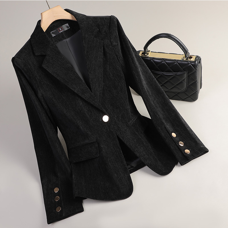 イエローゴールドベルベットブレザー女性秋冬カジュアルスーツフ - Women'S Formal Wear Jackets のレビューと価格