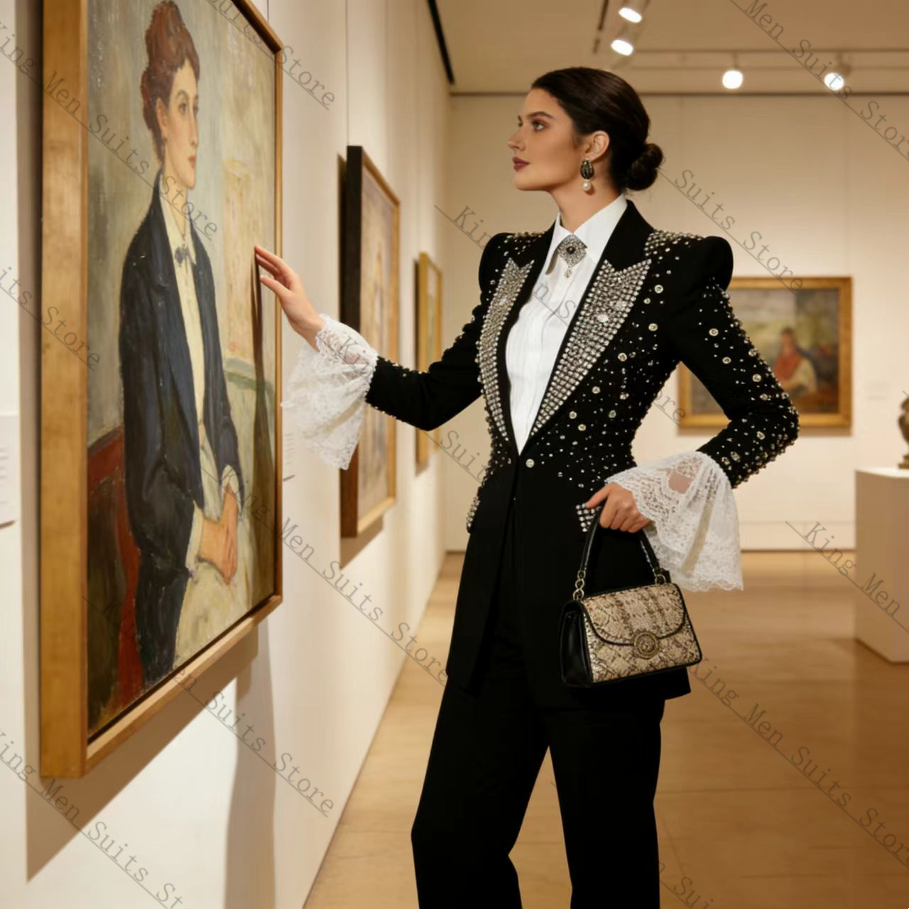 クリスタルブラック女性スーツセット 2 個ブレザー + パン - Women Formal Wear With Black Blazer のレビューと価格