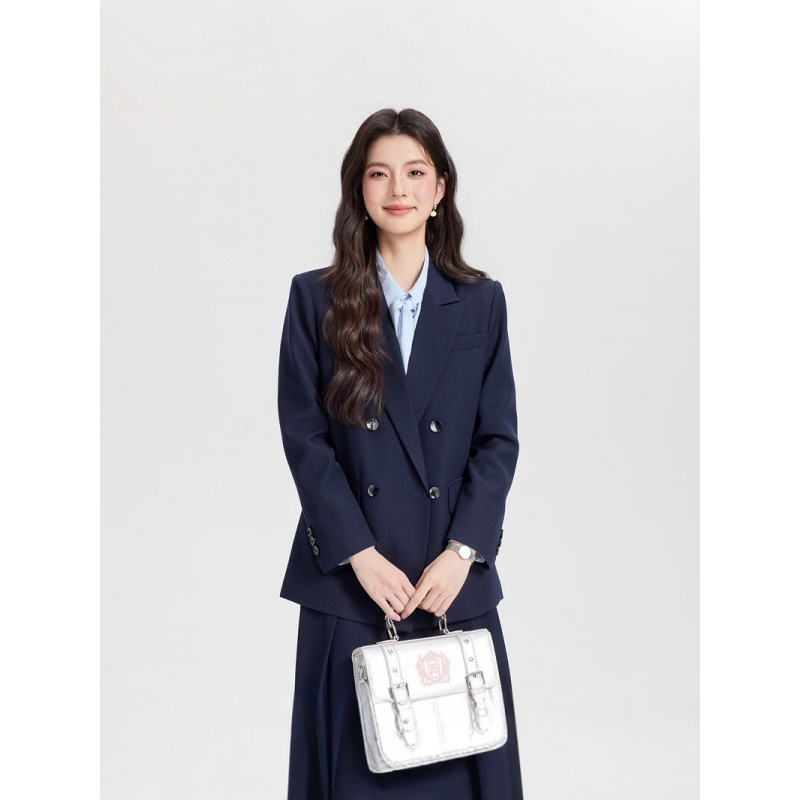 ネイビーブルーのダブルブレストレディースビジネススーツ202 - Women Formal Wear Korean のレビューと価格
