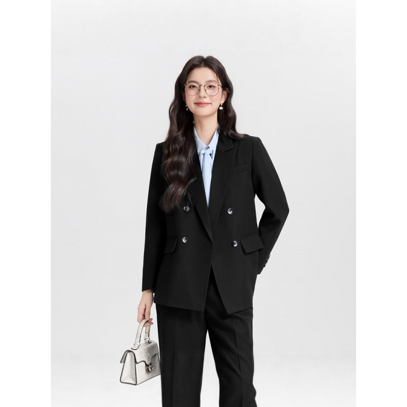 ネイビーブルーのダブルブレストレディースビジネススーツ202 - Women Formal Wear Korean のレビューと価格