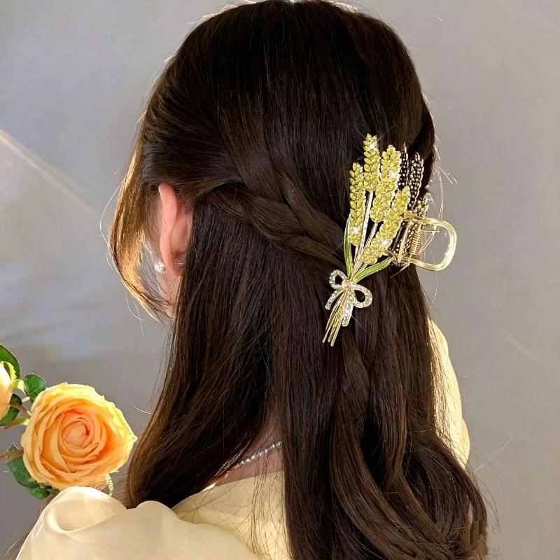 合金製小麦デザインヘアクロウクリップ、輝くラインストーン付き - Women Formal Wear Designers のレビューと価格